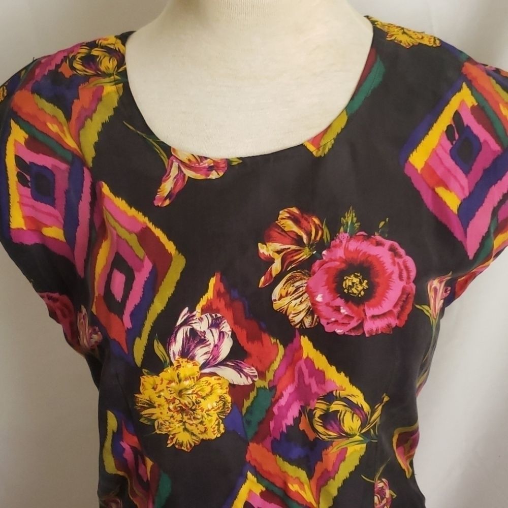 PAT ARGENTI Vintage 100% Silk Floral Dress Sz 4 - Picture 2 of 5
